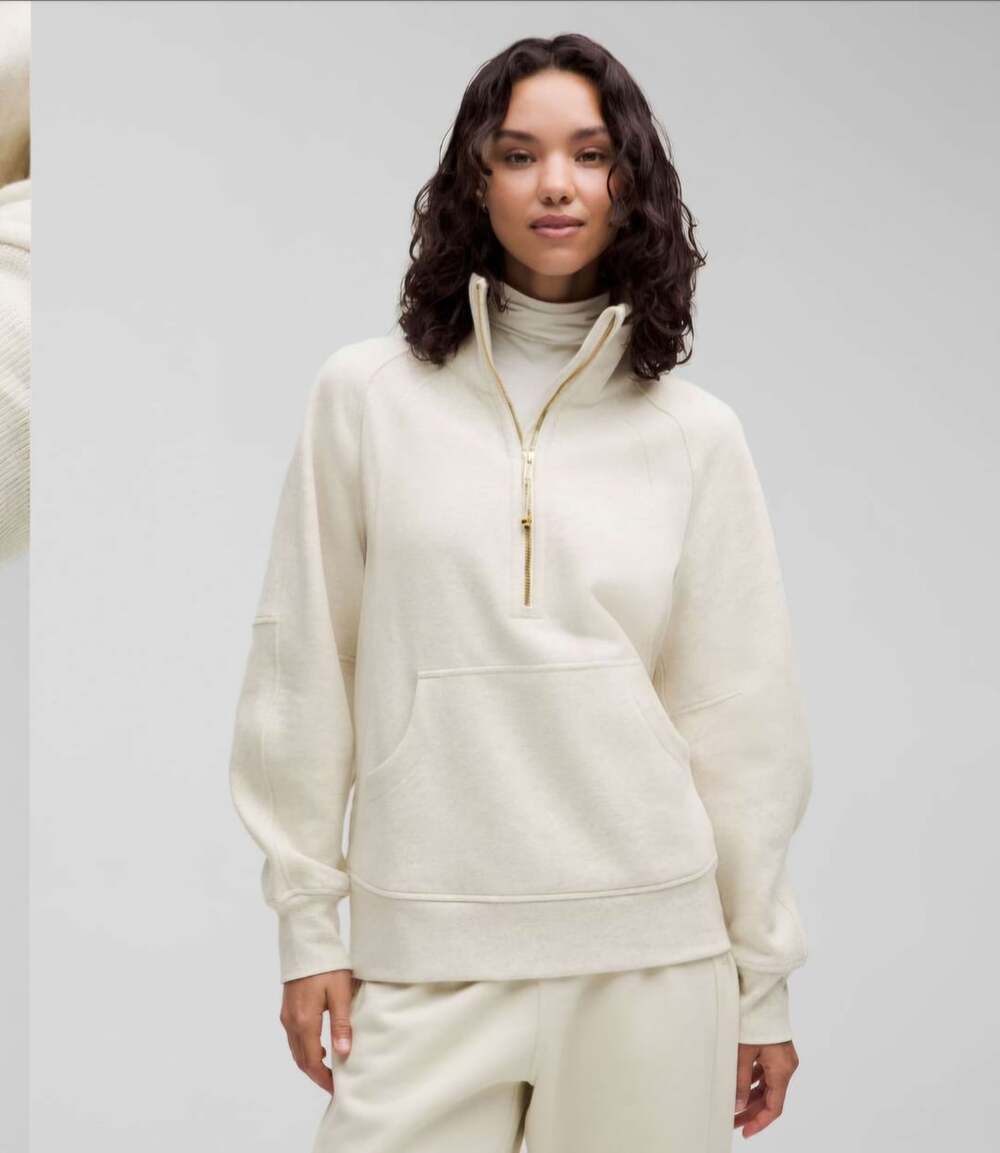 Lululemon Scuba Oversized Funnel-Neck Half Zip *Long XL/XXL Heathered Bone / Gol